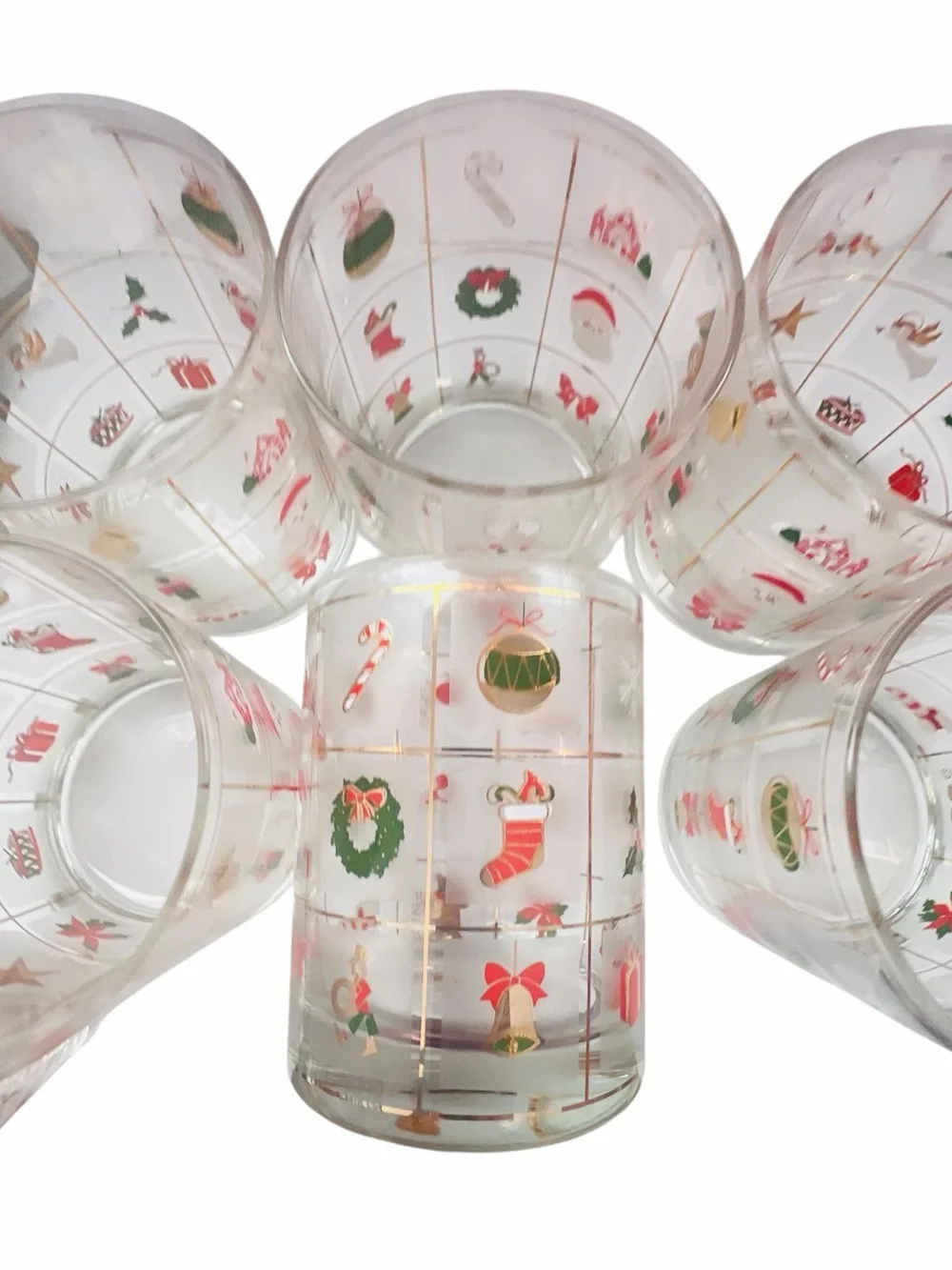 Vintage Culver 'Christmas Potpourri' Collection Set of 6 Glasses 1 Shot Glass